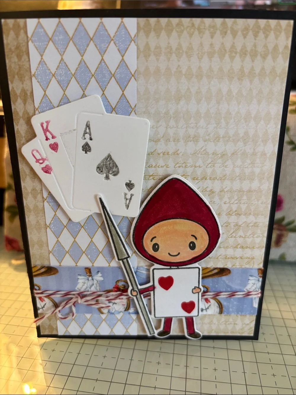 Handmade Alice-Inspired Red and Gray Greeting Card by
